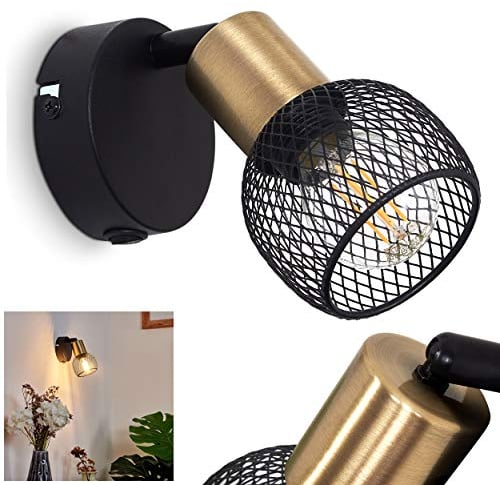 Wandleuchte Cairns Wandlampe aus Metall schwarz und gold, Retro/Vintage Zimmerlampe, Schalter am Gehäuse 1-flammig, 1 x E14, Leuchtenkopf ist schwenkbar,ohne Leuchtmittel