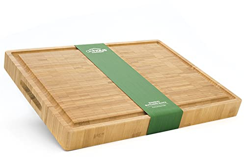Dehaus® Deluxe Bamboo Chopping Board - Premium Wooden Cutting Boards - Extra Large End Grain Wood Butchers Block for Kitchen - Bread Cutting Block - Non Toxic - Size L, 42 x 32 x 4 cm