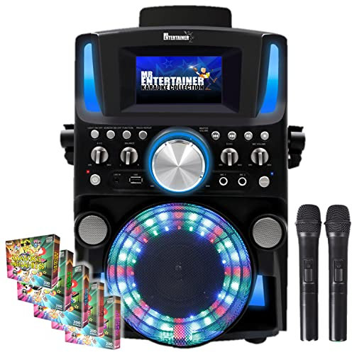 Groovebox Bluetooth CDG Karaoke Machine. Built in Screen & Disco Lights. Includes Songs & Microphones (Wireless Microphones + 1000 Songs)