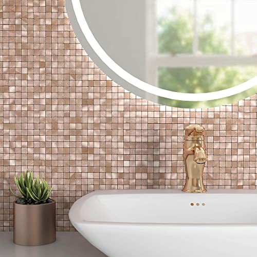 BeNice Stick on Splashback Tiles Self Adhesive Kitchen Wall 3D Sticky Metal Mosaic Stickers(10 Sheets,Rose Gold)