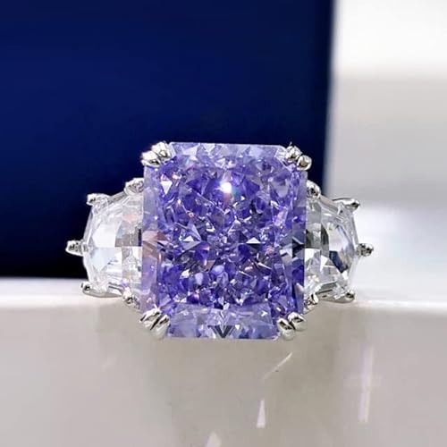 DJMJHG 100% 925 Sterling Silber 10 × 12 mm Lila Gelb High Carbon Diamond Ice Flower Cut Ringe für Frauen Fine Jewelry 7 Purple