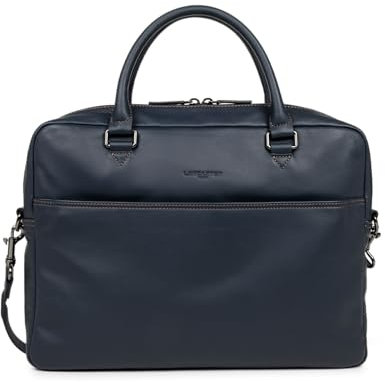 LANCASTER | Soft Vintage Homme - Grand porte documents Cuir de Vachette Pleine Fleur Bleu foncé - Camel