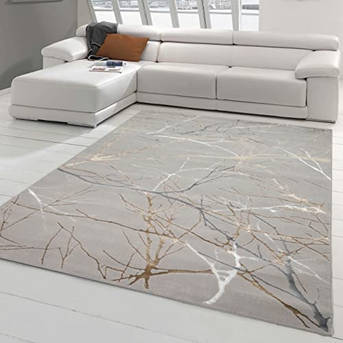 Teppich-Traum Designer Teppich Flur Wohn- & Schlafzimmer abstraktes Ästemuster Gold Größe 120x170 cm