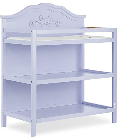 Sweetpea Baby Jasmine Changing Table in Lavender, with Fixed Shelves, 1 Mattress Pad, Safety Strap, Safety Rails, New Zealand Pinewood Baby Changing Table