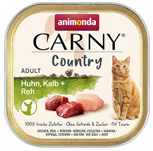 Carny Country Katzenfutter nass Huhn + Kalb + Reh (32 x 100g), Katzen Nassfutter von animonda ohne Getreide und Zucker, mit frischen fleischlichen Zutaten