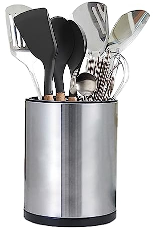 Syfunlv Récipient à ustensiles de cuisine,Panier À Couverts en Acier Inoxydable,Porte-couverts à Rotation 360°,20 x 16 cm,Organisateur D'Ustensiles pour Cuillère,Fourchette,3 Compartiments (Style 1)