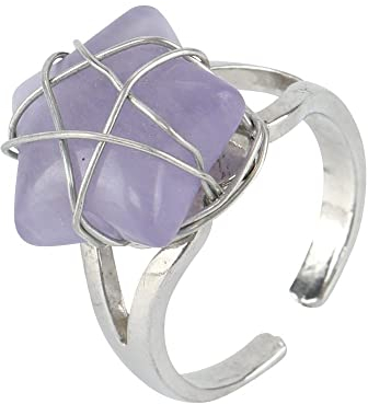 HGJH Verstellbarer Ring, Natürlicher Pentagramm-Fluorit-Ring, Handgewebter Paket-Drahtwicklungsring, Verstellbarer Offener Ring Für Frauen, 7 Chakra-Reiki-Edelsteinringe, Ewigkeitsring Für Frauen, Mä