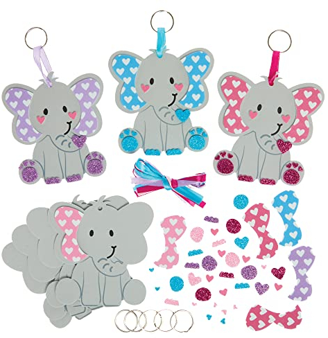Baker Ross FX453 Elefanten-Schlüsselanhänger mit Herz und Taschenanhänger - 8er-Pack, Schaumstoff-Bastelset für Kinder zum Valentinstag