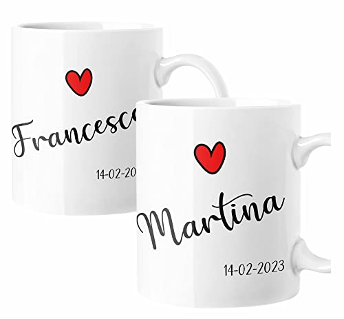 Coppia Tazze Sanvalentino Personalizzabile Personalizza con Nome e data Amore Innamorati Fidanzati Regalo Lui e Lei Tazza Mug 11 Oz