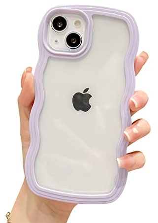 Ownest Kompatibel mit iPhone 13 Hülle, iPhone 14 Curly Case Transparent Aesthetic Silikon Süßes Wave Frame Shape TPU Bumper Einfach Wellen Design für Men Girls Handyhülle - Lila