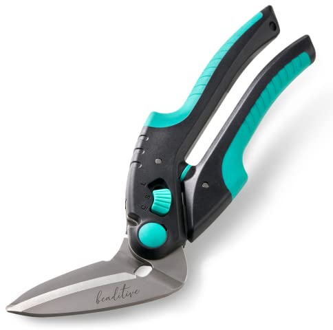 Beaditive Heavy Duty Multipurpose Angled Craft Scissors 10 - Japanese Stainless Steel, Serrated Blade - Industrial Shears for Thick Fabrics, Leather, Cardboard, Carpets, Artificial Grass
