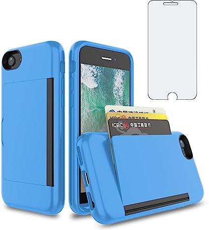 Asuwish Phone Case for iPhone 6/6s/7/8/SE 2020 2022 with Screen Protector Cover and Card Holder Stand Hybrid Cell Accessories i Six Seven 6a i6 i7 i8 7s 8s SE2020 SE2 2 SE2022 SE3 3 Women Men Blue