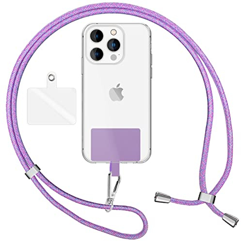 NALIA Bunte Universal-Kette mit Pad, Band für Handy-Hülle zum Umhängen, Karabinerhaken Anhänger Metall, Schlüsselband Umhängeband 160 cm, Crossbody Lanyard mit Schlaufe, Farbe:Rosa Bunt