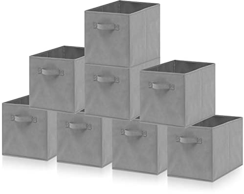 Hibtn Set of 8 Foldable Storage Box, 33 x 38 x 33 cm, Fabric with Handles Storage Cubes And Cloth Storage Organizer Drawer For Closet And Toys Storage, Gray