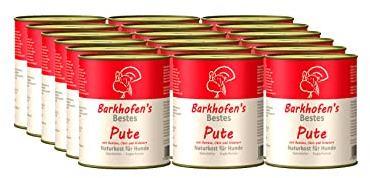 Barkhofen Tiernahrung Nassfutter für Ihren Hund 18x 800g – Hundefutter nass & getreidefrei mit Pute - Hunde Futter in Dosen ohne Getreide