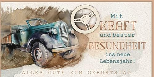 KE - Exklusive Geburtstagskarte mit Holzdetail, Auto-Motiv, inklusive Umschlag, DIN lang - Geschenk für Autoliebhaber zum Geburtstag, Motiv: Auto