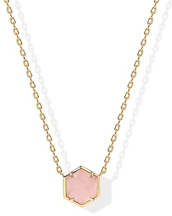 PAVOI 14K Gold Plated Gemstone Pendant Necklace | Dainty Chain Necklaces for Women | Amethyst, Green Fluorite, Labradorite, Rose Quartz Gemstone Pendants, Yellow Gold Quartz, rose quartz