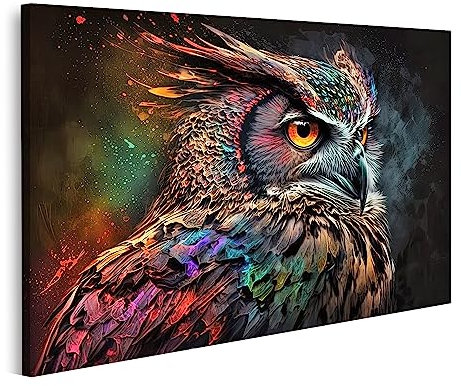 islandburner Bild auf Leinwand Bunte Eule Dunkle Wildtiere Tiere Vogel Bilder Wandbilder Poster JBRH-1K