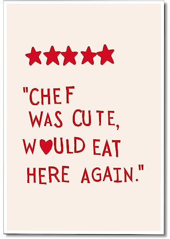 pedkvtmewo Niedliche Küche Leinwand Wandkunst Minimalistisches Herz Sterne Ästhetisches Poster Lustige rote Küchenzitate Dekor Chef Was Cute Print Chef Schilder Dekoration Trendy Cooking Art 40,6 x 61