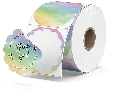 MUNBYN 50x50mm Blumen-Thermoetiketten Rolle-Versandetiketten 500 Etiketten Thermodirekt Etiketten für DIY-Logo-Design QR-Code Namensschild Adressetiketten Haushaltsetiketten, Aquarell Blau und Grün