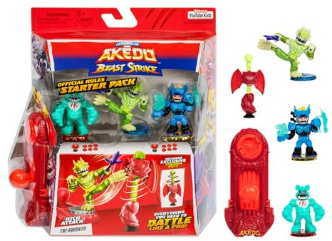 Akedo Legends of Beast Strike Starter-Pack | 3 Warriors | 1 Legendary Warrior, 1 Beast Striker und 1 Ultra-seltener Krieger | mit Trainings-Übungsstück und exklusivem Joystick-Controller