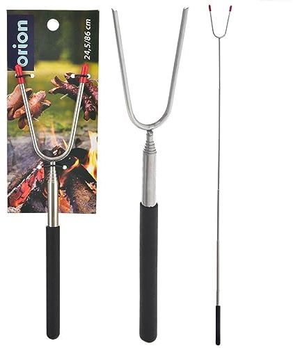 Lagerfeuerstab Lagerfeuergabel Teleskop Grill-Gabel Edelstahl Grill-Spieß mit Teleskopstiel BBQ-Stock für Feuerstelle 24,5-86 cm