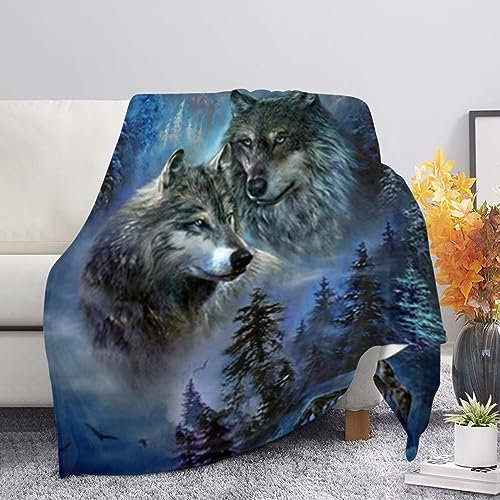 xixirimido Wolf Überwurfdecke, strapazierfähiges Plüsch-Fleece, Sherpa-Überwurf für Jungen und Mädchen, Büro, weicher Flanellüberwurf, Bettwäsche, weich und bequem