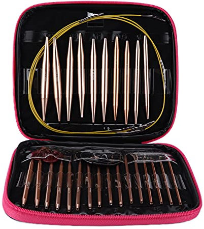 Austauschbares Rundstricknadel-Set in Roségold mit Aufbewahrungstasche Zum Stricken, Ergonomisches Design, Angenehme Haptik