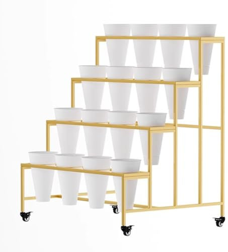 LAJUU Blumenständer Mit 16 Eimern – 4-lagiger Pflanzenwagen for Robuste Leiter, Pflanzenregal, Blumenregal – Ideal for Blumenläden, Häuser, Cafés Und Büros