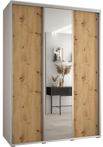 Kleiderschrank mit Spiegel Davos 3 Garderobenschrank - Schrank Schlafzimmer - Mehrzweckschrank 3 Schiebetüren - Regalen - Flur Möbel - Kleiderstange Schrank - Allzweckschrank - closet - Gaderobe