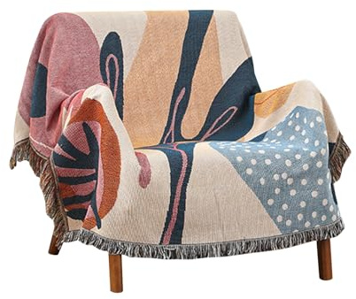Ergocar Boho Kuscheldecke, Flauschige Wohndecke mit Quasten, Dünn und Bequem Jacquard Überwurf Decke, Weiche & Warme Reisedecken, Couchdecke für Schlafzimmer, Wohnzimmer, Büro