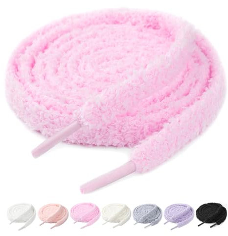 Stepace Lacets fluffy 10mm pour baskets, lacets chaussures plats en peluche, lacets larges moumoute Rose 120cm
