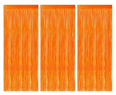 3 Stück 2 m x 1 m schillernde orange metallische Lametta-Vorhänge Aluminiumfolie Flow Seidenvorhang Hintergrund Luftschlangen Geburtstag Party Hochzeit Urlaub Dekoration (orange irisierend)