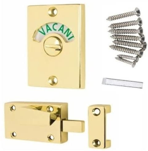 Aretro Polished Brass Vacant Engaged Indicator Bolt Bathroom Door Lock Toilet Latch WC Privacy Public Bathrooms Restrooms (Polished Brass)