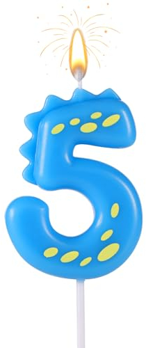 Geburtstag Zahlen Kerzen, 14cm Niedlich Dinosaurier Kerze Happy Birthday-Kuchenaufsatz Dekorationen für Jungen Mädchen Kinder Erwachsene Dino-Themenparty Jubiläum Feier Zubehör (Zahl 5)