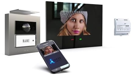 m-e iP Video-Türsprechanlage RFID silber/schwarz | Aluminium Außenstation für 1-Familienhaus | 7“ Innenstation | Türklingel mit Kamera | Freisprechanlage Video Sprechanlage Einfamilienhaus 4-Draht