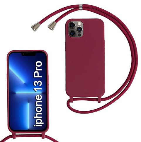 Belzsxy Crossbody Lanyard Case for iPhone 13 Pro, Liquid Silicone Protective Phone Case with Strap Adjustable Neck Cord Necklace Soft Cover for iPhone 13 Pro,(Red)