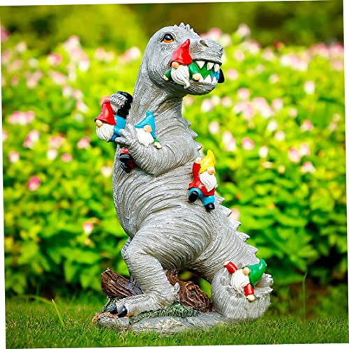 Dinosaur Eating Gnomes Garden Statue, 25cm/9.8inch Resin Dinosaur Gnome Patio Decor, Funny Gnomes Sculpture Ornament for Garden Decor Yard Decorations Outdoor