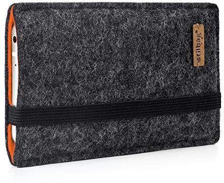 Stilbag maßgeschneiderte Handyhülle FINN - Anfertigung für Smartphones mit Case möglich | Smartphone-Tasche aus Filz | Handy Schutzhülle | Handytasche Made in Germany (Anthrazit - orange)
