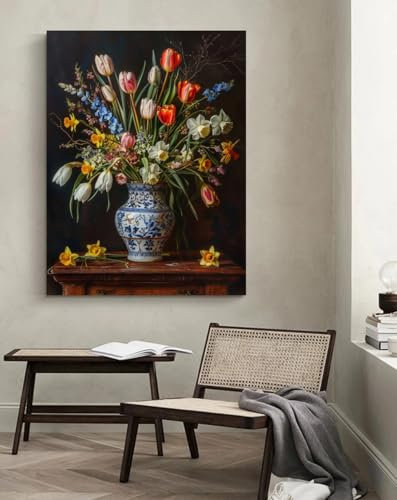 Tableau decoration murale Fleurs dans un vase,L,50 * 70cm Peinture Street Art Peinture À L'huile Impressions Sur Toile Moderne Pop Affiche Photo Sur Le Mur