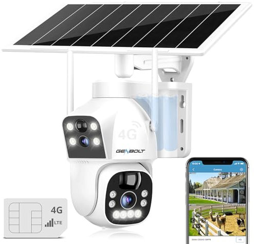 GENBOLT 3G/4G LTE Cellular Solar Security Camera Outdoor Wireless, 8W 15600mAh Battery Operated Surveillance Camera No WiFi, Dual Lens Spotlight IP Camera CCTV with SIM Card