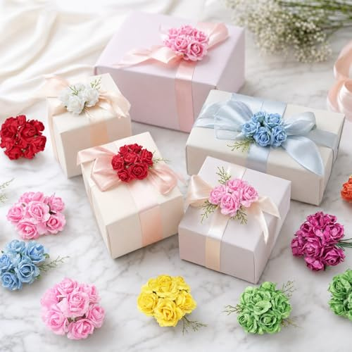 CHGCRAFT 120Pcs 10 Colors Artificial Paper Roses Tiny 2.68x3.52x1.02 Inch | For Craft Decoration Wedding Diy and Party Supplies with Paper Material for Bouquets Centerpieces and Scrapbooking