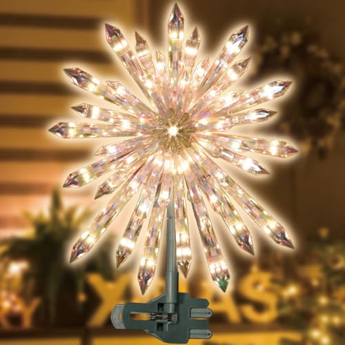 LAMPHOME Weihnachtsbaumspitze, beleuchtet, 35,6 cm, 50 l, Kristall, Schneeflocke, 28,6 cm, transparent