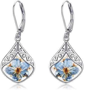 URONE Vergissmeinnicht Blumen Ohrringe Sterling Silber Blaue Blume Baumelnde Tropfen Ohrringe Filigraner Schmuck für Frauen