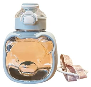 LWLZVDUD Bouteille d'eau Bouteille d'eau De 1 Litre Bouteille d'eau De Grande Capacité Ours D'Été Enfant Grand Ventre Tasse avec Pipette Abreuvoir Portable-1000 ML-Bleu