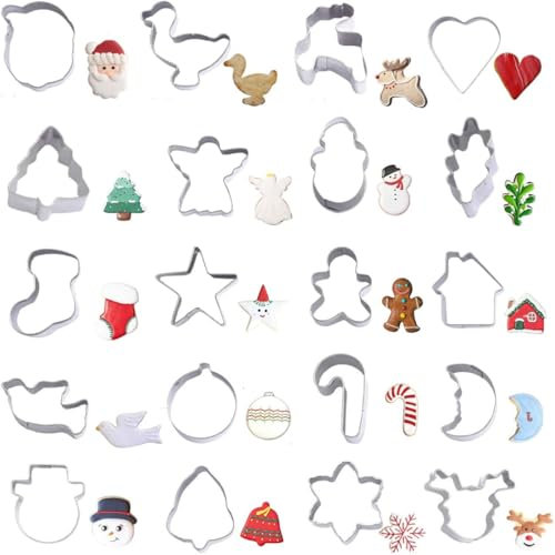 Mini Weihnachts Ausstecher Set, 20 Stück Weihnachts Ausstechformen Set, Edelstahl-Ausstecher zum Backen, Weihnachts-Keksausstecher, Gebäckausstecher, Weihnachtsbaum, Schneemann, Lebkuchenmann