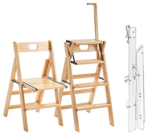 GXXINGIN Leiterstuhl, Klappbarer Bibliotheksleiterstuhl aus Holz, 4-stufiger Klapptritt, Klappbare Holzleiter, 2-in-1, tragbar, für den Innen- und Außenbereich, Ausstellungsständer (Farbe: C, Größe: