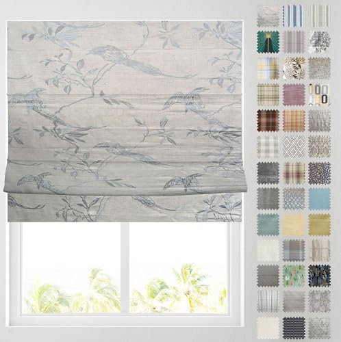 Barnes Blinds - Patterned Roman Blinds, Fully Lined, Custom Sizing Available - Durable Fittings Easy Fit (Duck Egg Birds 122cm)
