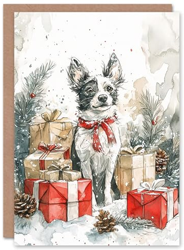 Artery8 Personalised Puppy Present Gift Dog Lover Watercolour For Him Or Her Art Christmas Card