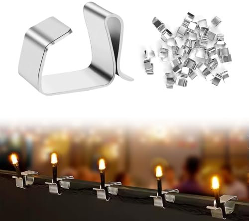 Funtery 50 Stück Dachrinnenhaken für Lichterketten, Edelstahl-Weihnachtslichter Edelstahl Weihnachtslicht Clips Mini Dachrinnenhaken Metall Licht Haken Clip für Weihnachtslicht Küche Bad Garten